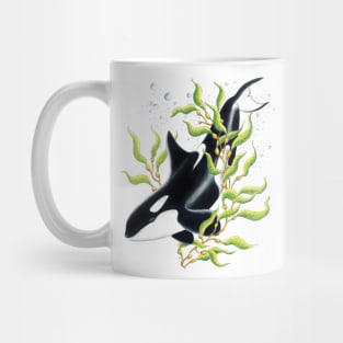 Orca Whale in Kelp forest Ink drawing Mug